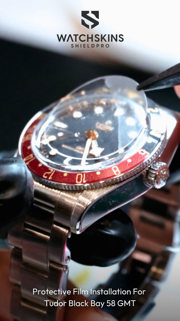 Watchskins Ultra watch protection film being applied on a luxury watch