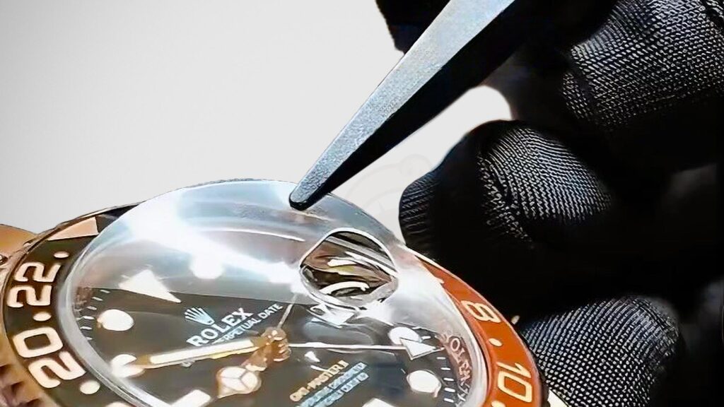 Watchskins Ultra watch protection film being applied on a luxury watch