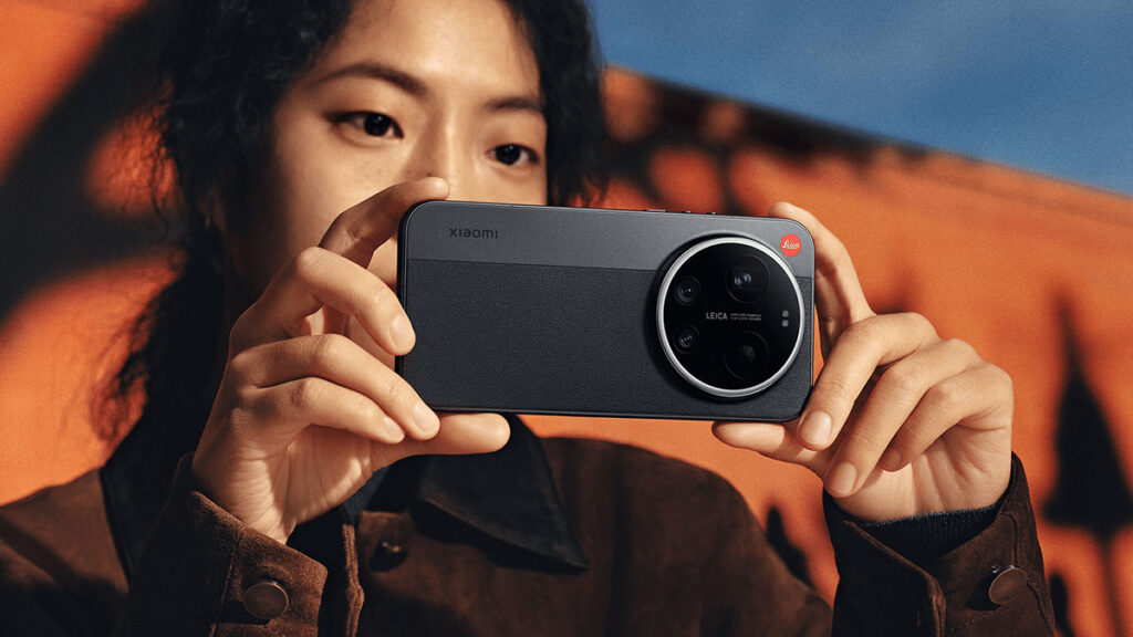 Xiaomi 17 Ultra by Leica smartphone showing rotating stainless steel camera ring and Leica branding on dual-tone back