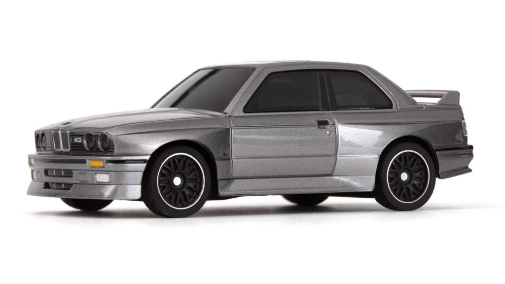 HPI Racing nano-TTR 1989 BMW M3 Ravaglia RC car in Dark Silver on white background