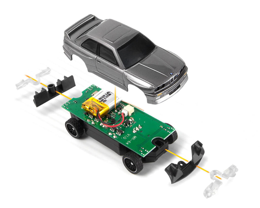 HPI Racing nano-TTR 1989 BMW M3 Ravaglia RC car in Dark Silver on white background