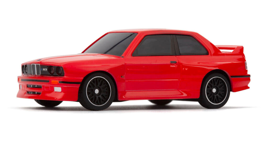 HPI Racing nano-TTR 1989 BMW M3 Ravaglia RC car in Misano Red on white background