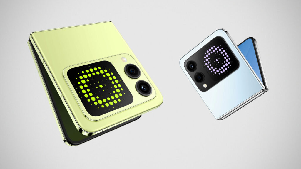 Huawei nova Flip S clamshell foldable smartphone showing inner OLED display and compact outer screen