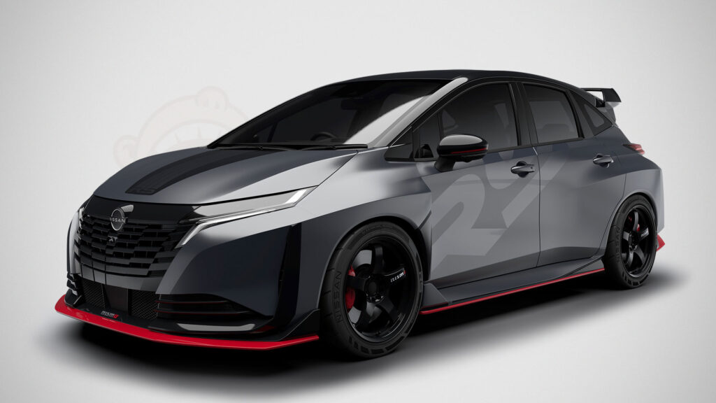 Nissan Aura NISMO RS Concept widebody AWD hot hatch at Tokyo Auto Salon 2026 in Dark Matte NISMO Stealth Gray