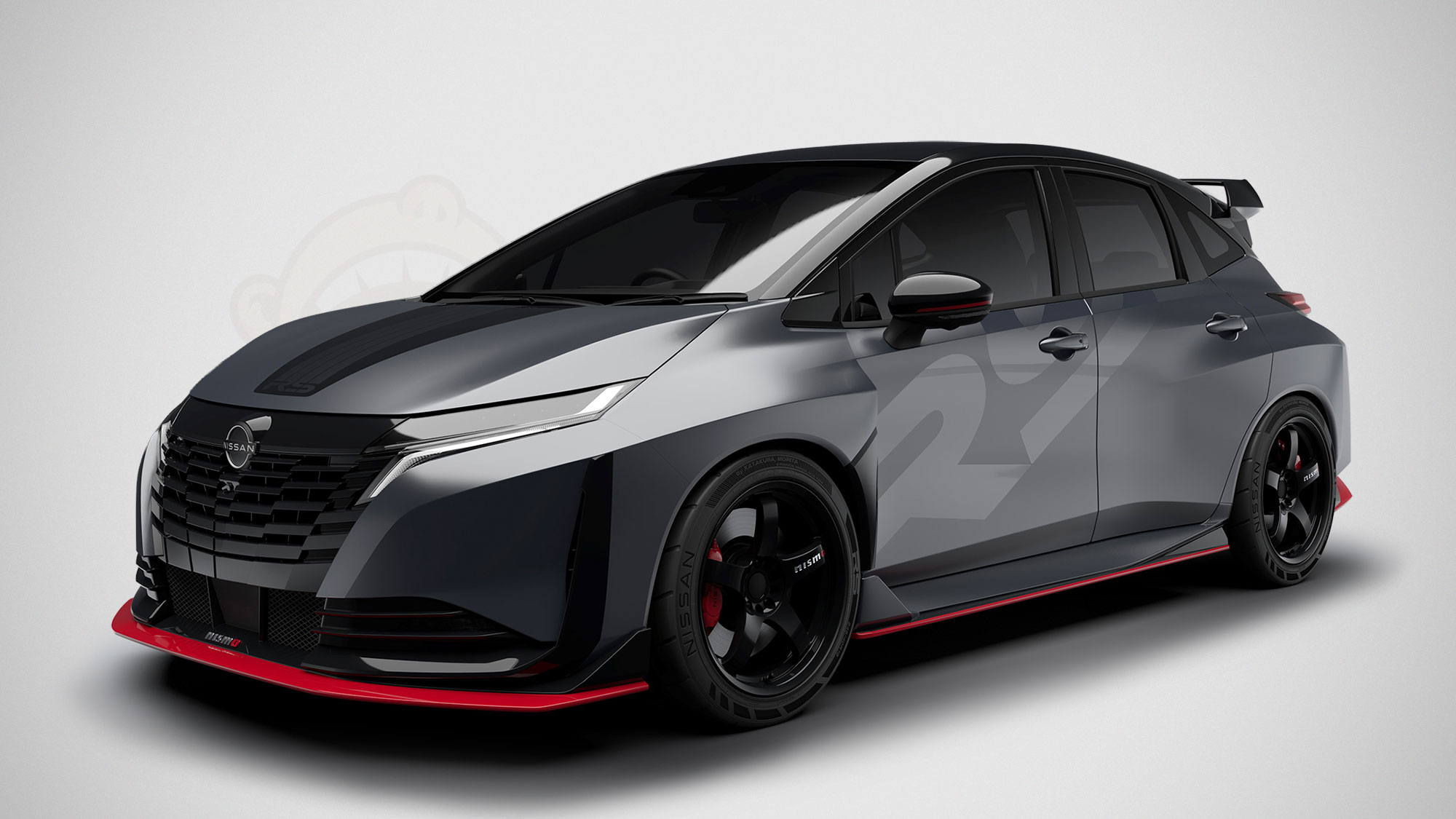 Nissan Aura NISMO RS Concept widebody AWD hot hatch at Tokyo Auto Salon 2026 in Dark Matte NISMO Stealth Gray