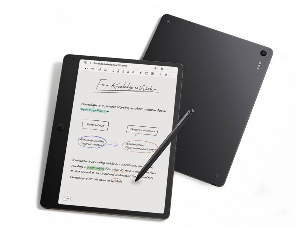TCL Note A1 NXTPAPER notes-first tablet with 11.5-inch NXTPAPER display and T-Pen Pro stylus writing on screen