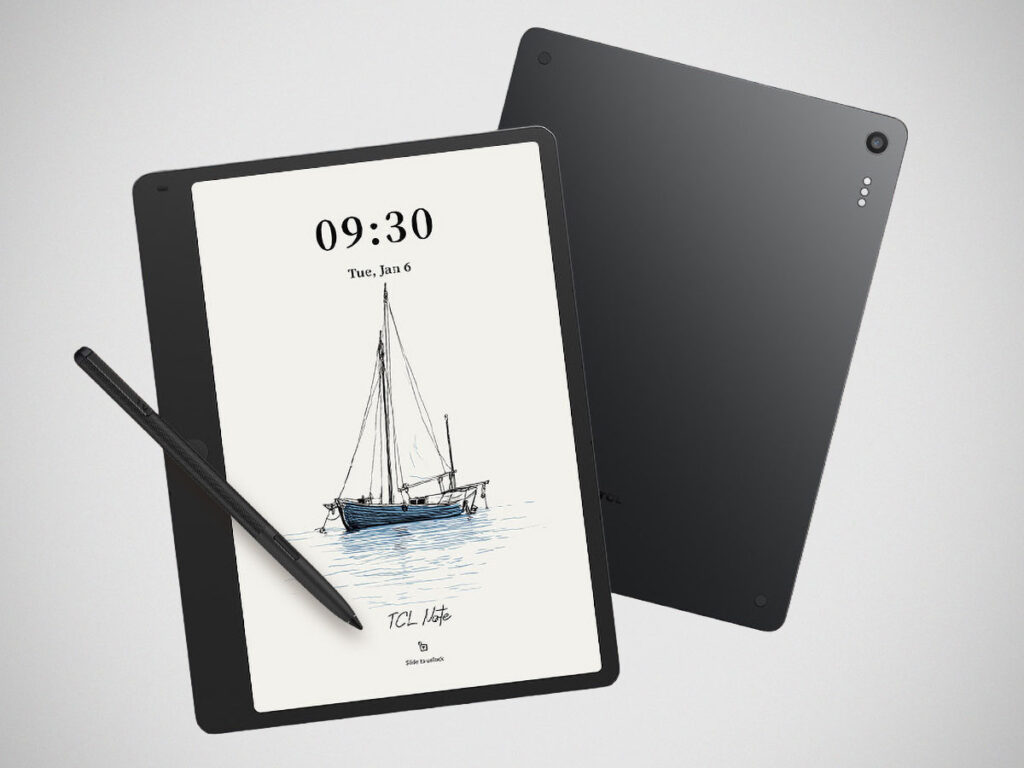 TCL Note A1 NXTPAPER notes-first tablet with 11.5-inch NXTPAPER display and T-Pen Pro stylus writing on screen