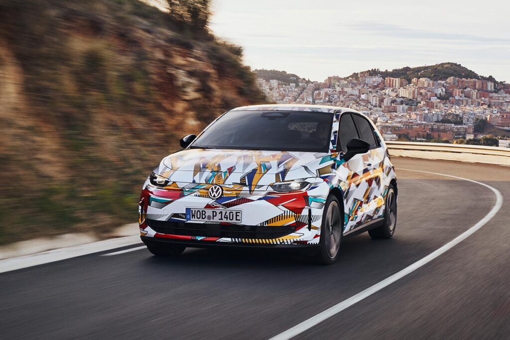Volkswagen ID. Polo electric hatchback prototype under camouflage showcasing compact proportions and modern EV design