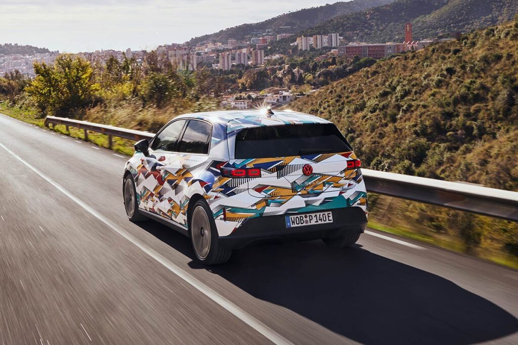 Volkswagen ID. Polo electric hatchback prototype under camouflage showcasing compact proportions and modern EV design