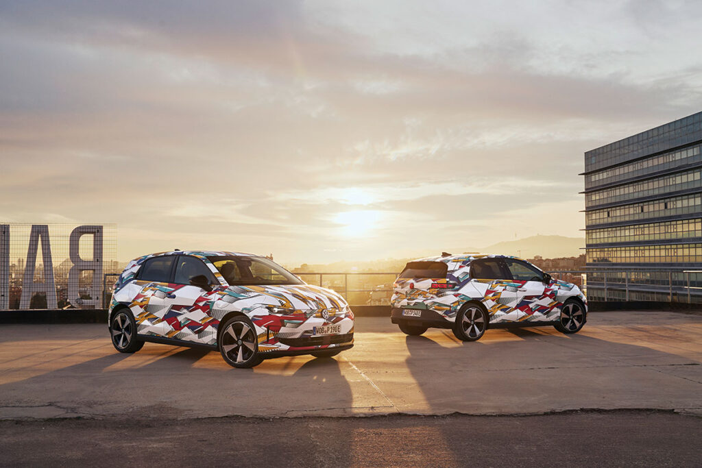 Volkswagen ID. Polo electric hatchback prototype under camouflage showcasing compact proportions and modern EV design