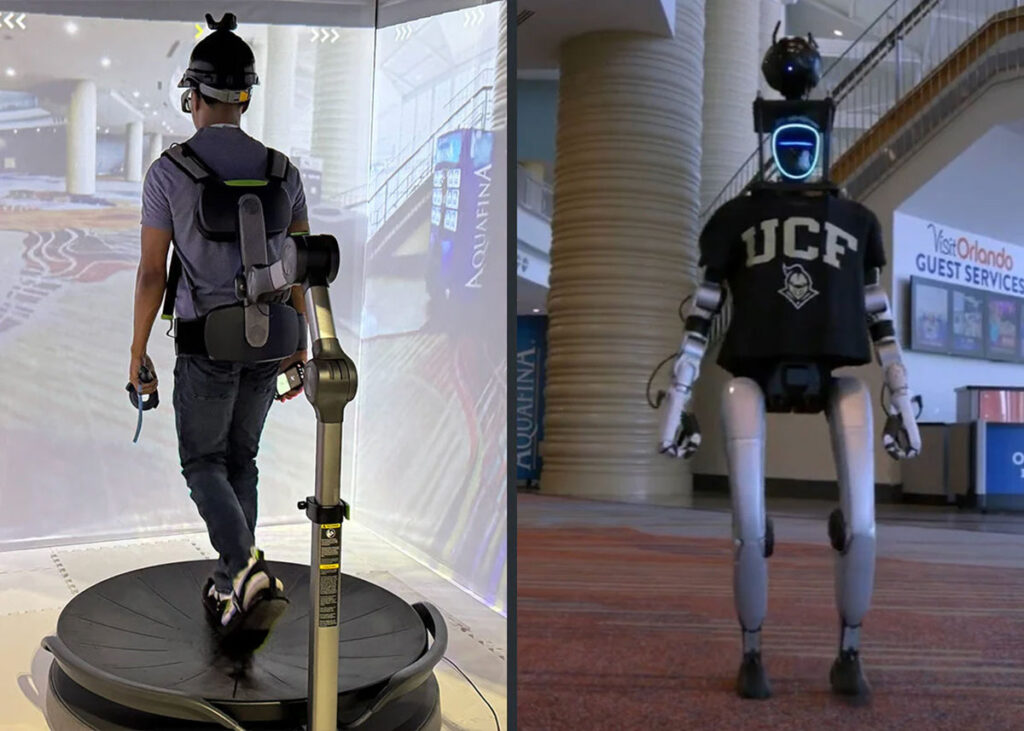 Humanoid Robot Controlled via Omni One Treadmill
