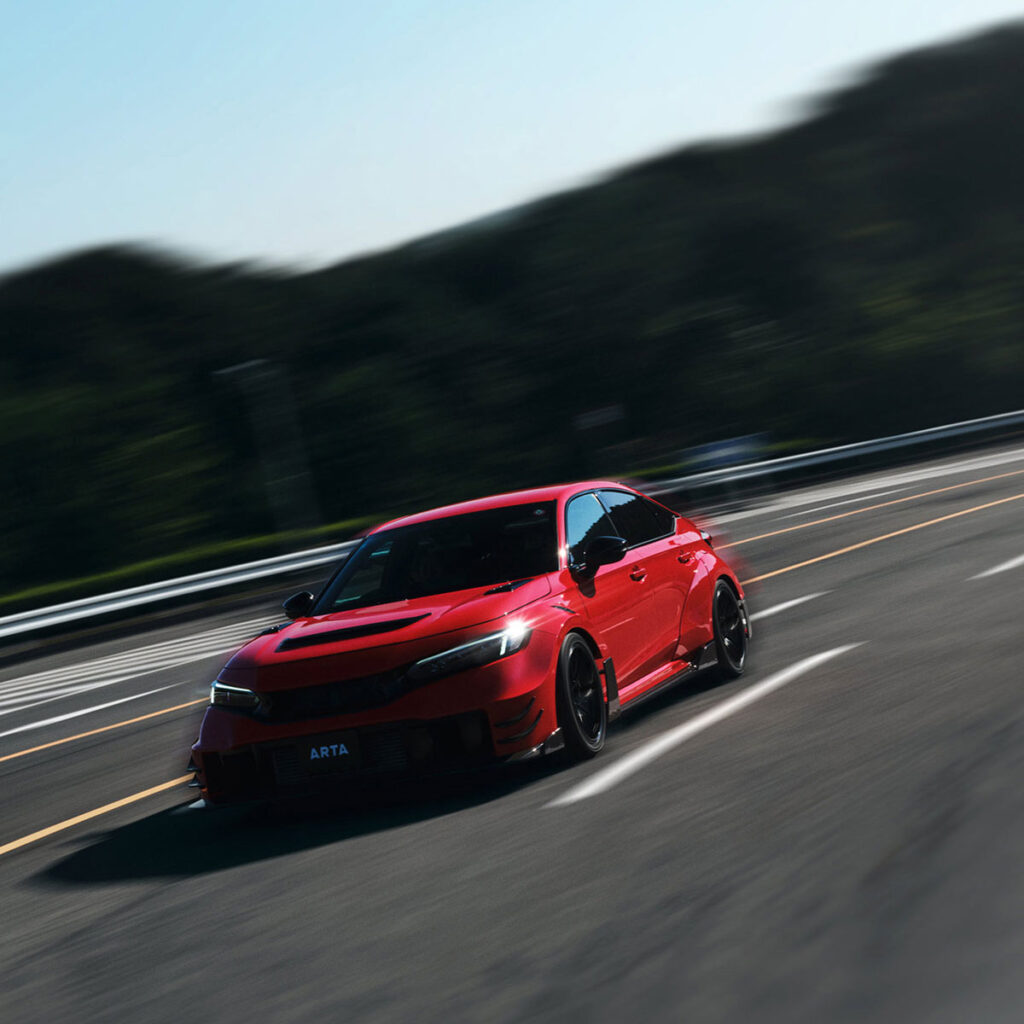 ARTA GT FL5 Honda Civic Type R with Super GT inspired body kit featuring overfenders large front intake rear diffuser and swan neck GT wing
