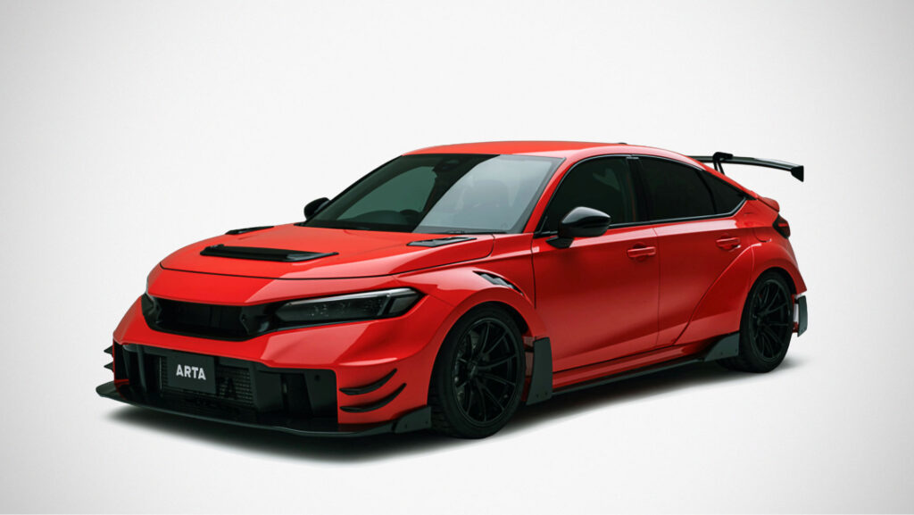 ARTA GT FL5 Honda Civic Type R with Super GT inspired body kit featuring overfenders large front intake rear diffuser and swan neck GT wing