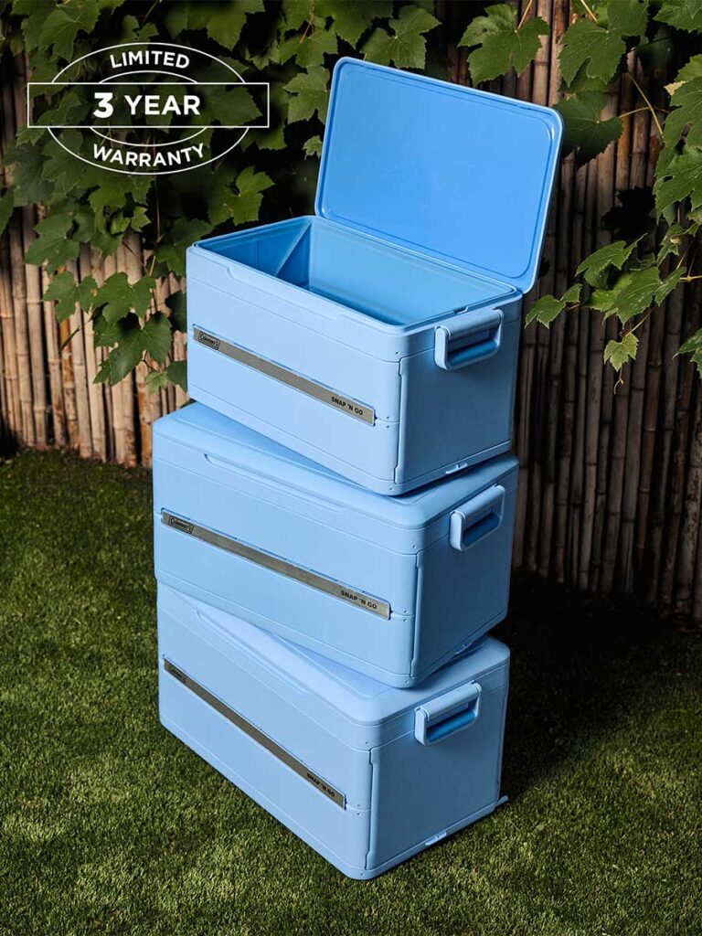 Coleman Snap ’N Go collapsible hard cooler folded and expanded showing compact storage design and rigid insulated structure