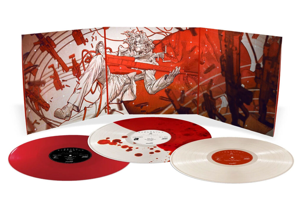 Death Stranding 2 On The Beach Songs From The Video Game 3×LP vinyl soundtrack by Mondo Music with blood red and pearl white records