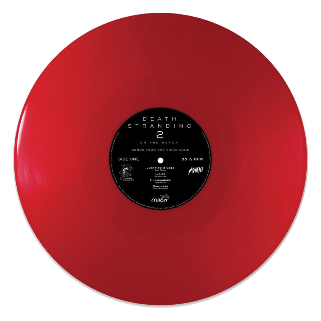 Death Stranding 2 On The Beach Songs From The Video Game 3×LP vinyl soundtrack by Mondo Music with blood red and pearl white records