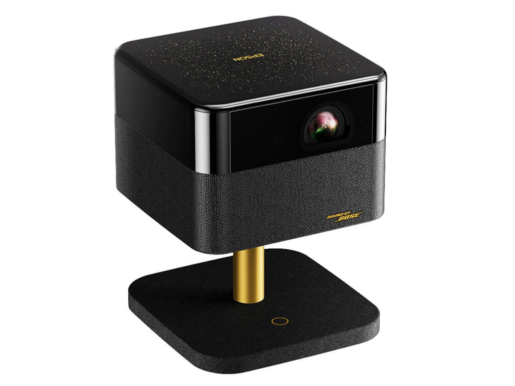 Epson Lifestudio Flex Special Edition EF-73 home projector with glass top design and built-in Qi wireless phone charging