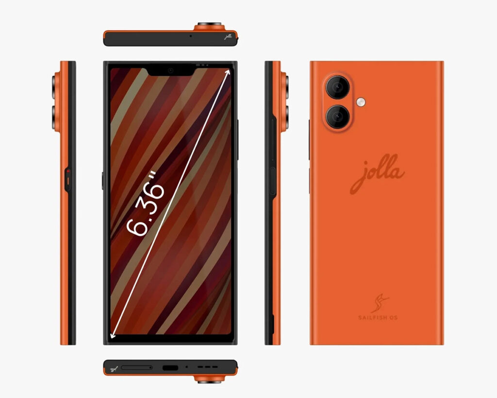Jolla Phone 2026 running Sailfish OS 5.0 with privacy switch and Nordic color options