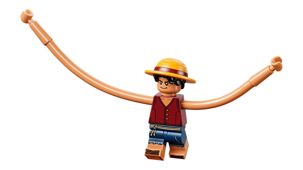 LEGO One Piece Gum-Gum Fruit 75647 set with spiral Devil Fruit design and Luffy minifigures