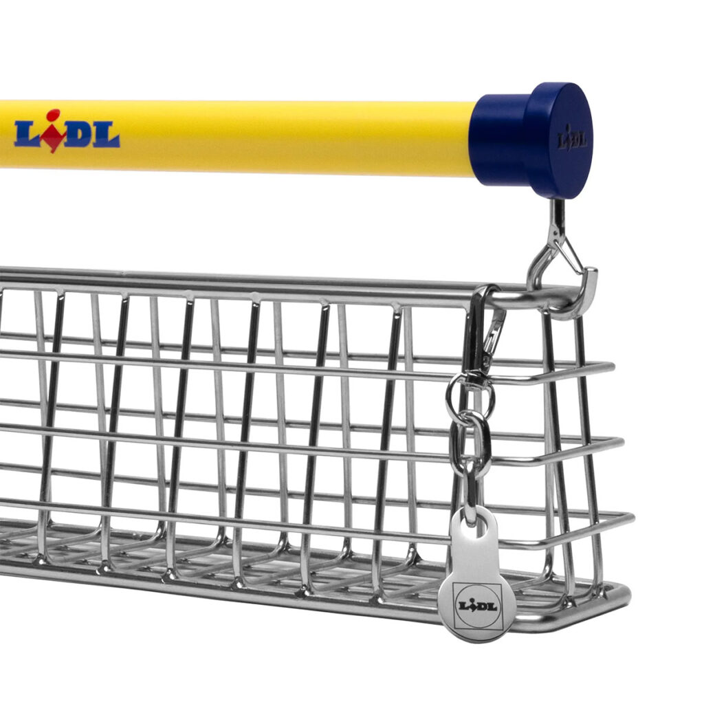 Lidl Trolley Bag stainless steel handbag designed by Nik Bentel Studio inspired by a supermarket shopping trolley
