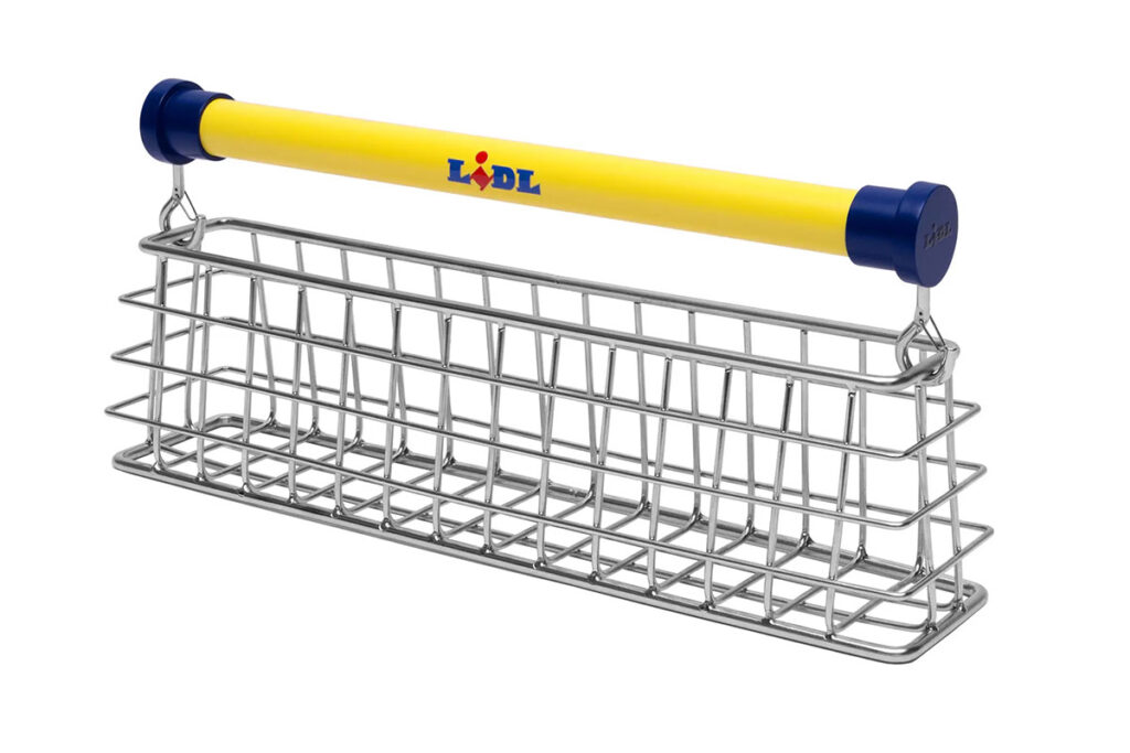 Lidl Trolley Bag stainless steel handbag designed by Nik Bentel Studio inspired by a supermarket shopping trolley
