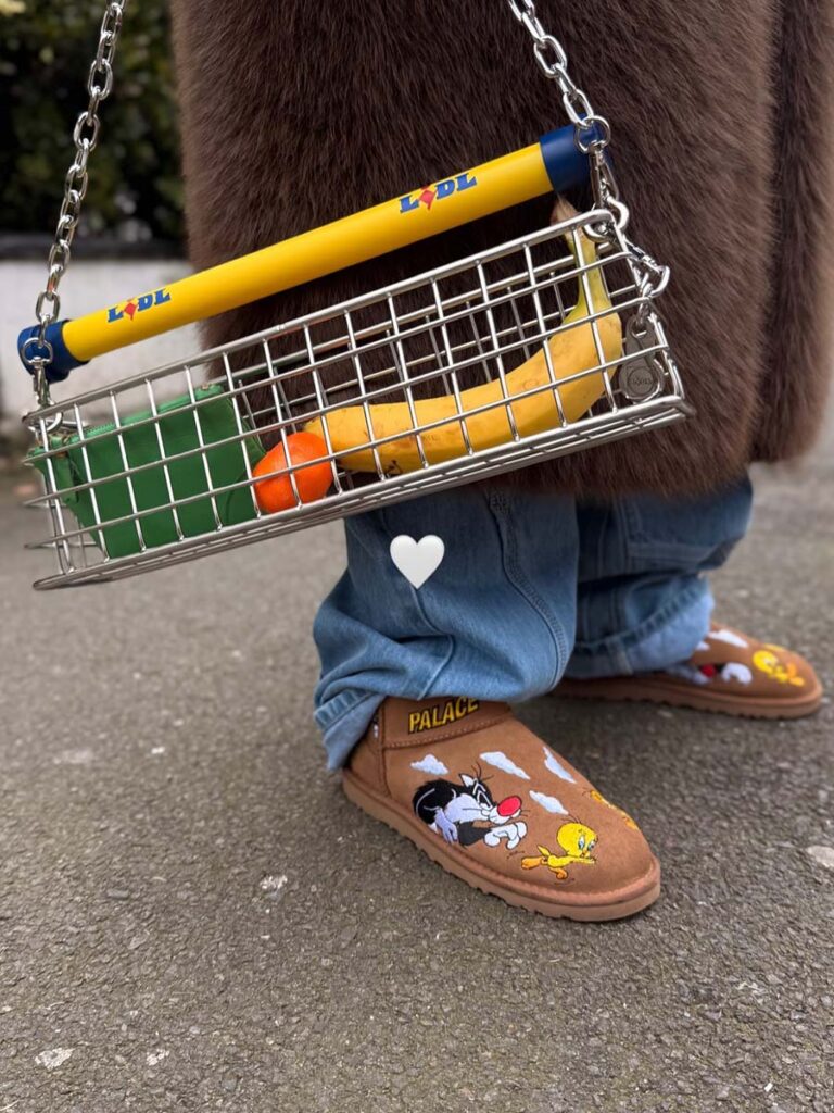 Lidl Trolley Bag stainless steel handbag designed by Nik Bentel Studio inspired by a supermarket shopping trolley