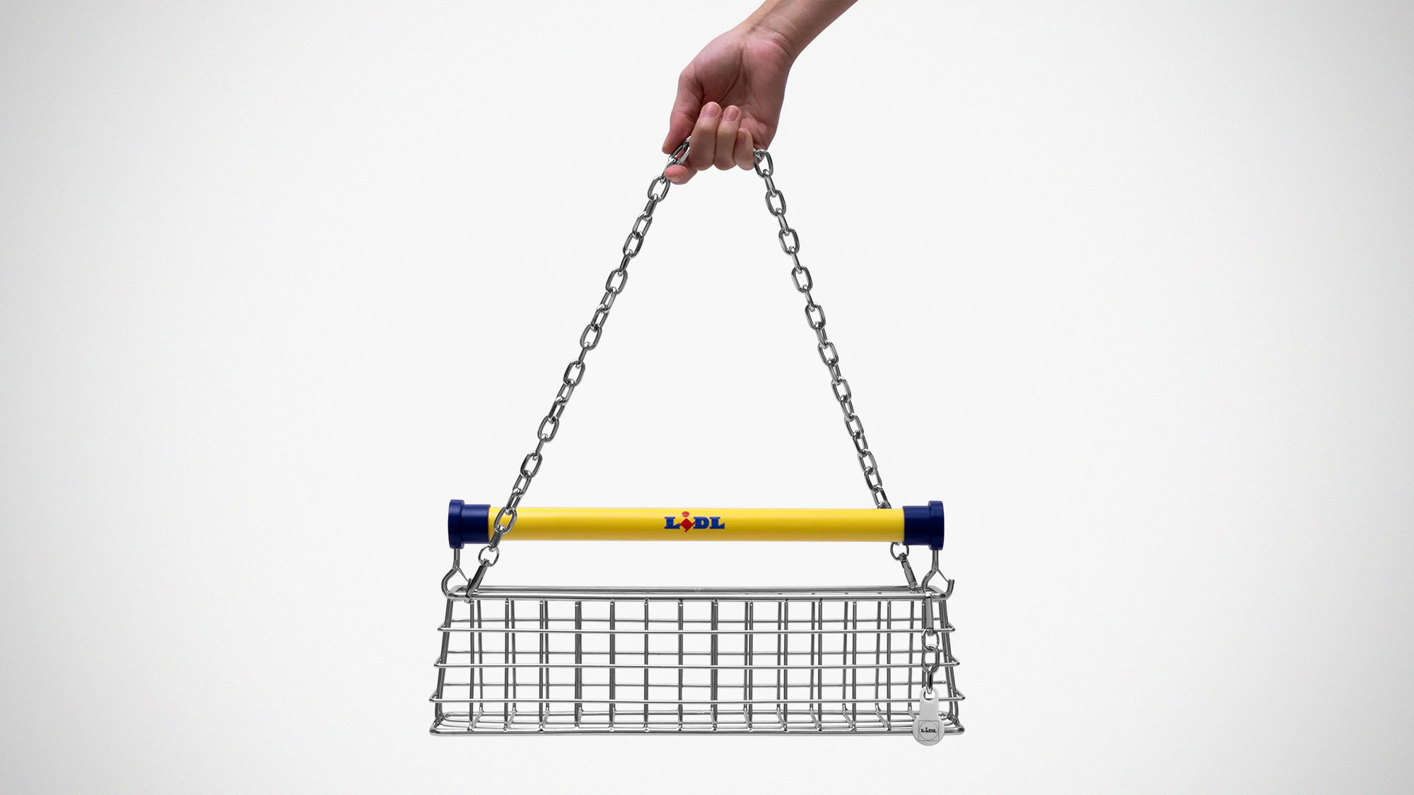 Lidl Trolley Bag stainless steel handbag designed by Nik Bentel Studio inspired by a supermarket shopping trolley