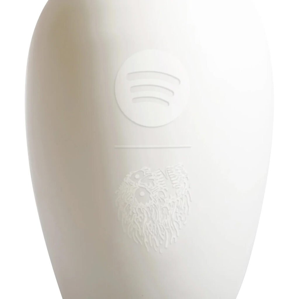 Liquid Death Spotify Eternal Playlist Urn burial urn with built in Bluetooth speaker and minimalist white design
