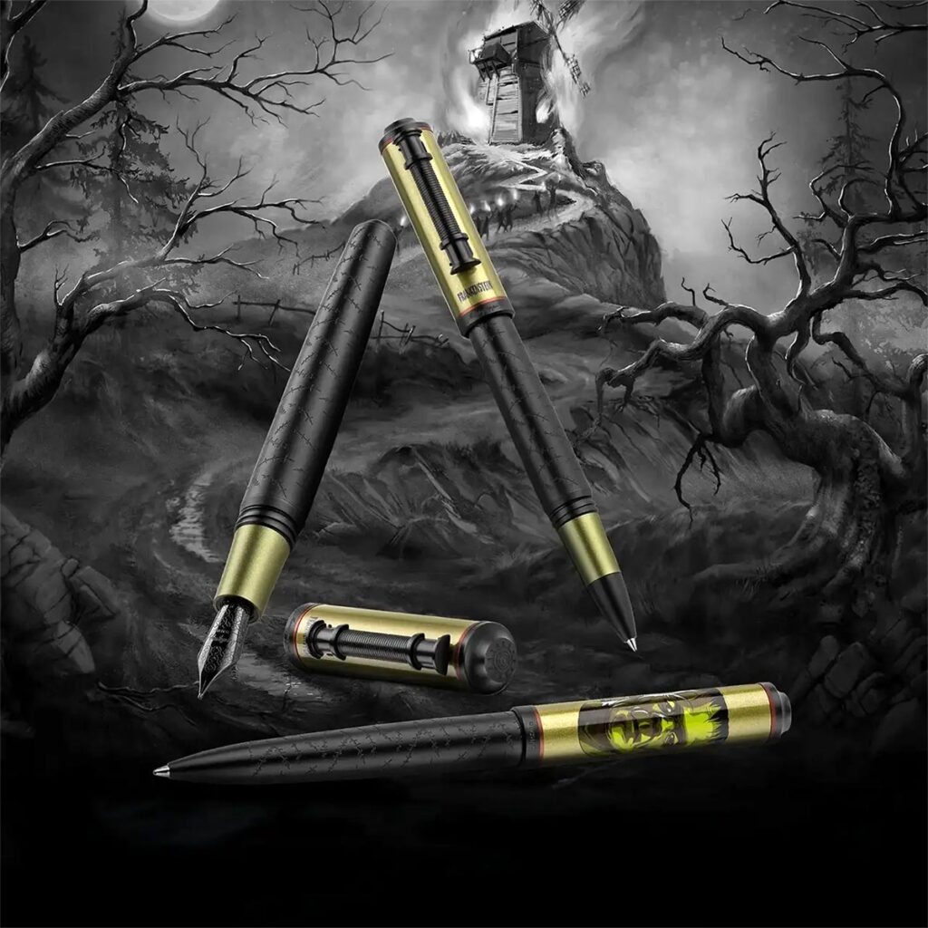 Three classic horror icons return as detailed writing instruments, bringing gothic style and monster lore to fountain pens, rollerballs, and ballpoints.
