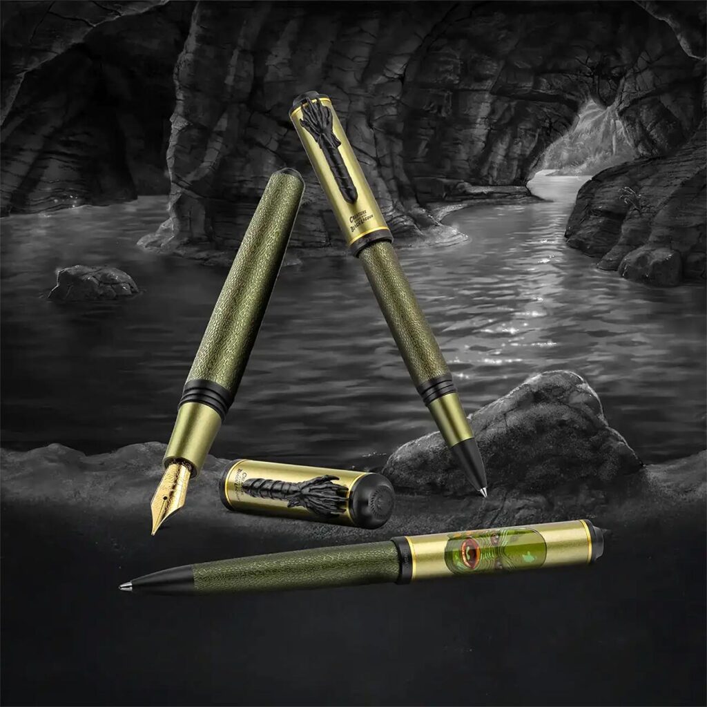 Three classic horror icons return as detailed writing instruments, bringing gothic style and monster lore to fountain pens, rollerballs, and ballpoints.