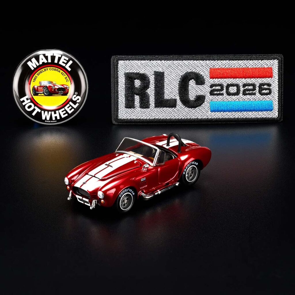 Hot Wheels Red Line Club 1965 Shelby Cobra 427 S/C in Spectraflame red with opening hood and Real Riders wheels