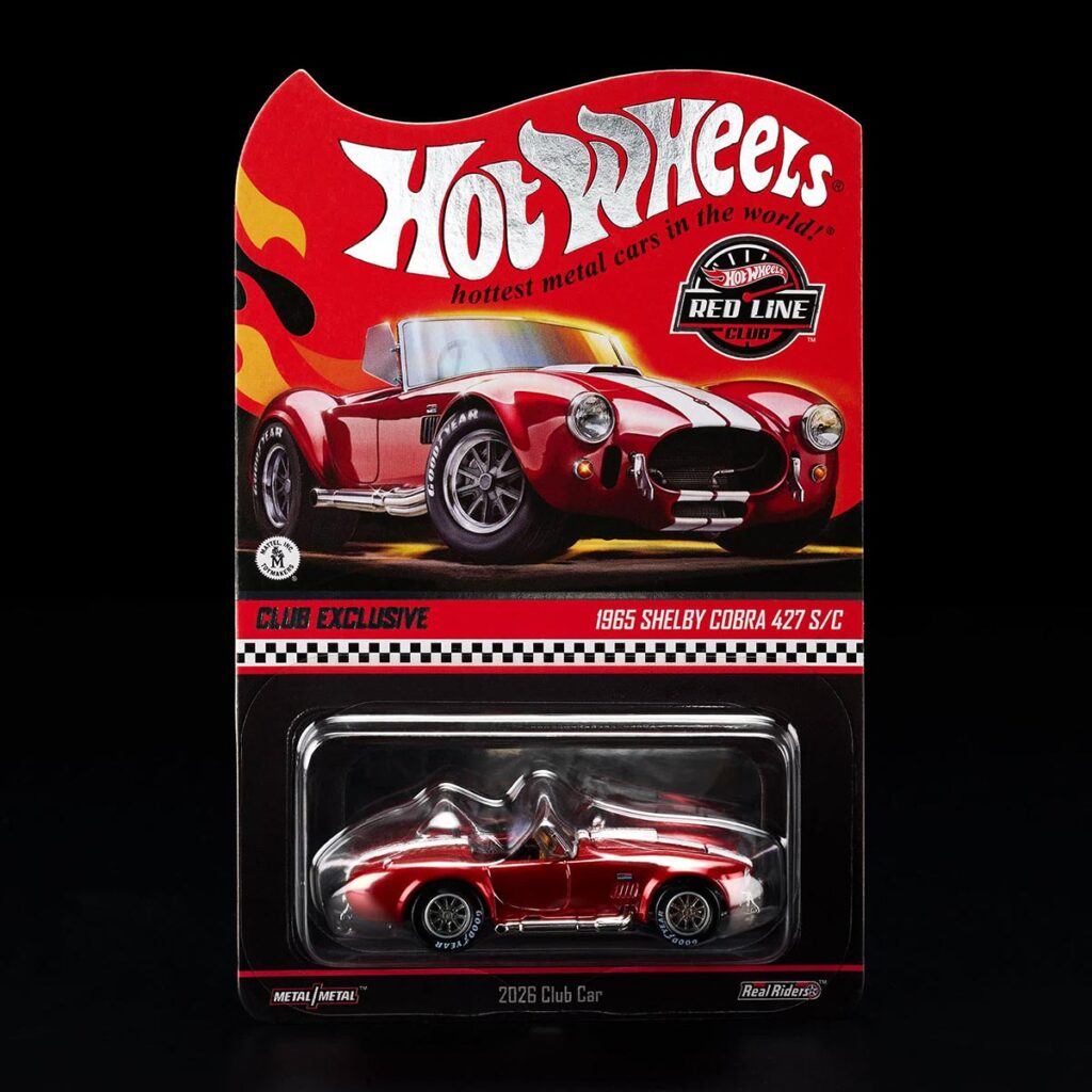 Hot Wheels Red Line Club 1965 Shelby Cobra 427 S/C in Spectraflame red with opening hood and Real Riders wheels