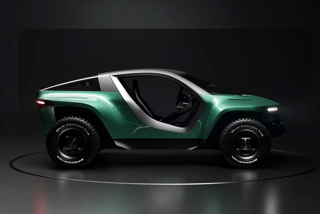 CALLUM SKYE electric multi-terrain vehicle with wide stance and futuristic off-road buggy design