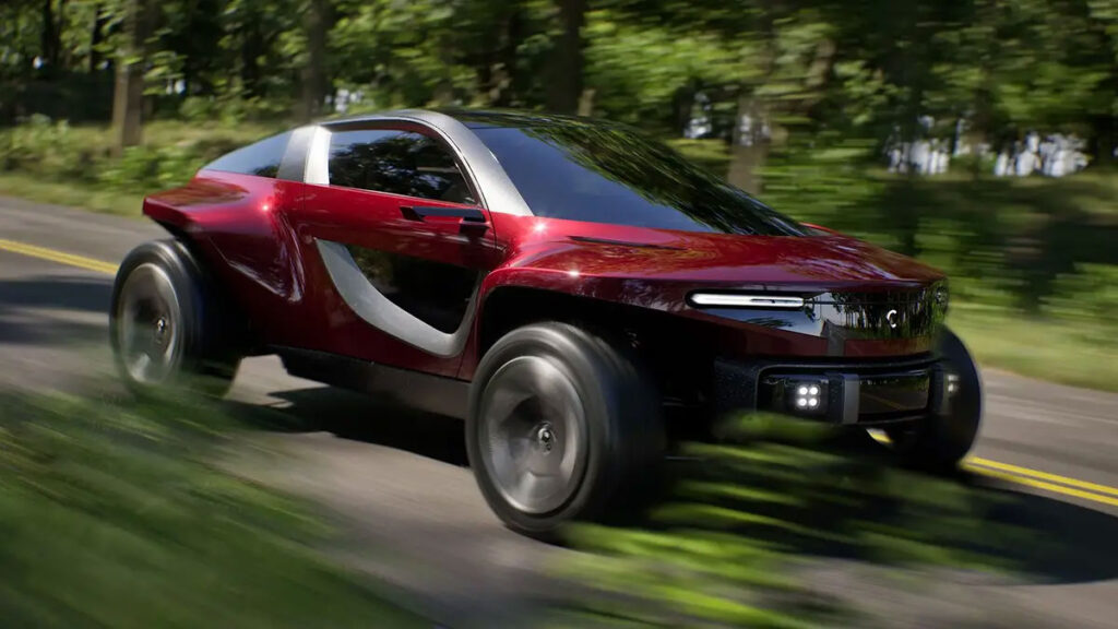 CALLUM SKYE electric multi-terrain vehicle with wide stance and futuristic off-road buggy design