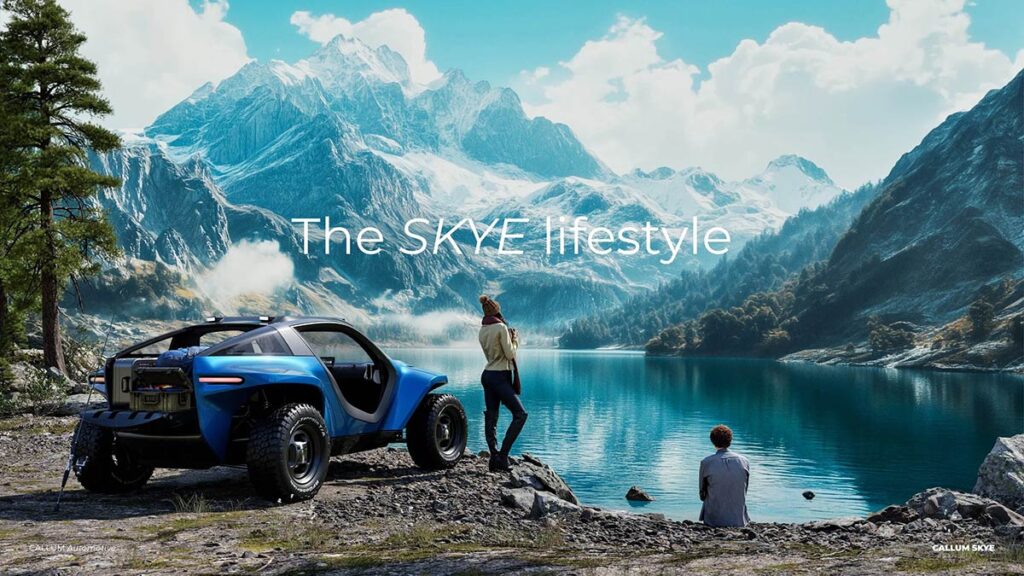 CALLUM SKYE electric multi-terrain vehicle with wide stance and futuristic off-road buggy design