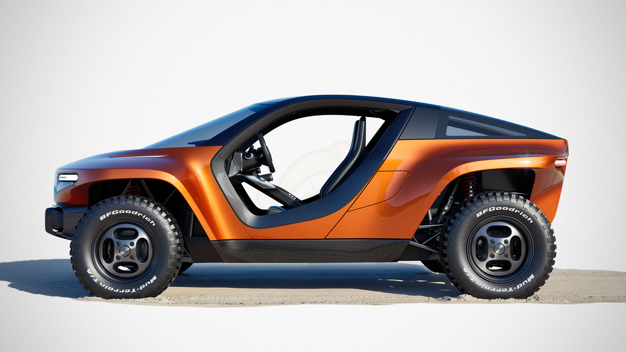 CALLUM SKYE electric multi-terrain vehicle with wide stance and futuristic off-road buggy design
