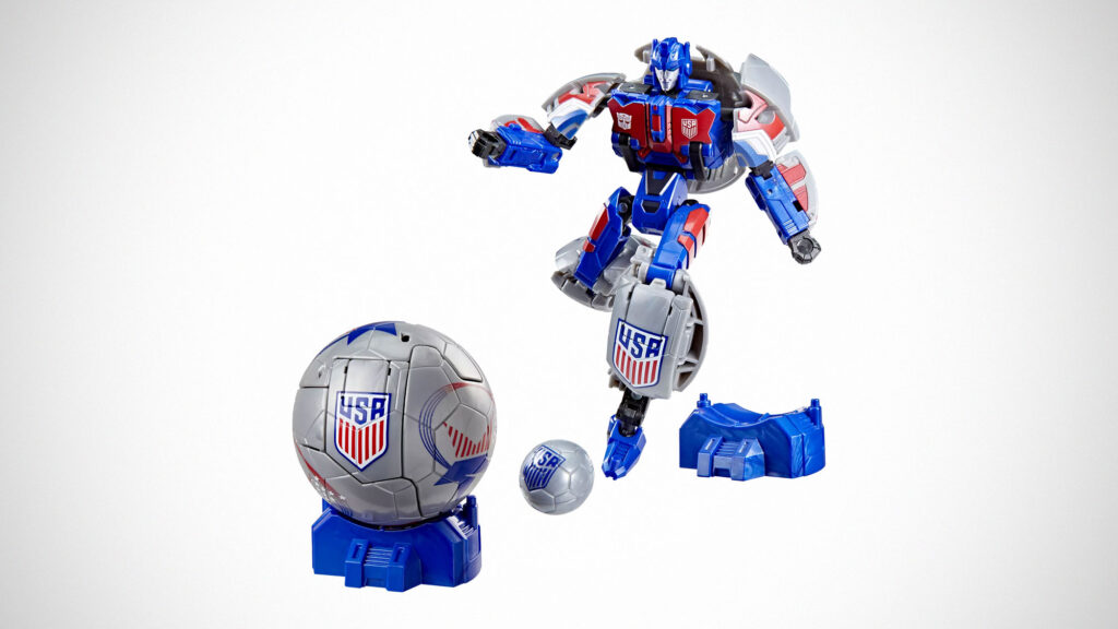 Transformers US Soccer Federation Breakaway robot figure transforming into soccer ball mode