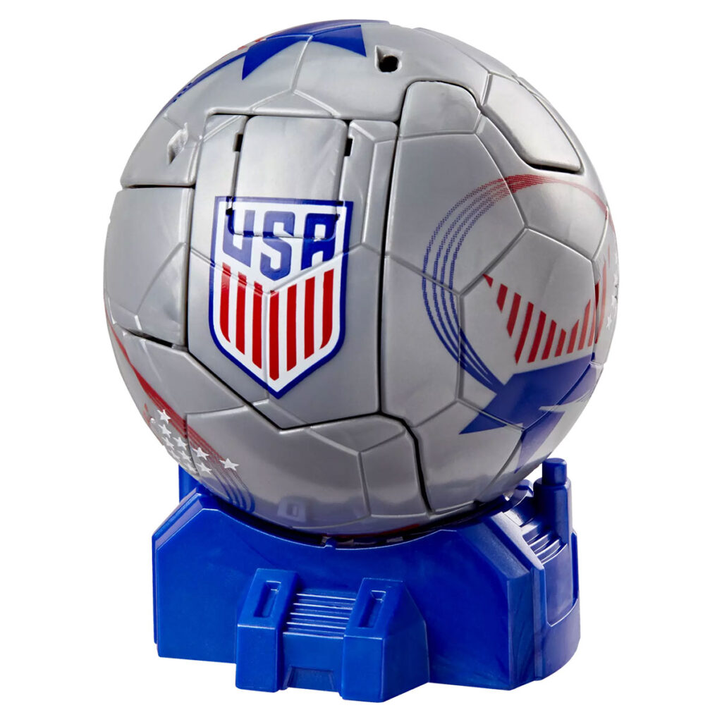 Transformers US Soccer Federation Breakaway robot figure transforming into soccer ball mode