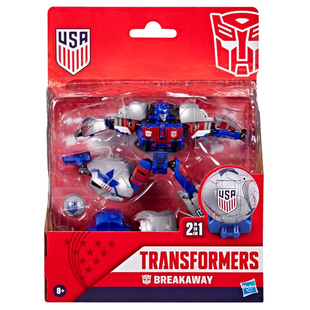 Transformers US Soccer Federation Breakaway robot figure transforming into soccer ball mode
