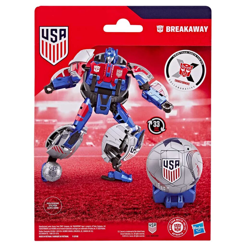 Transformers US Soccer Federation Breakaway robot figure transforming into soccer ball mode