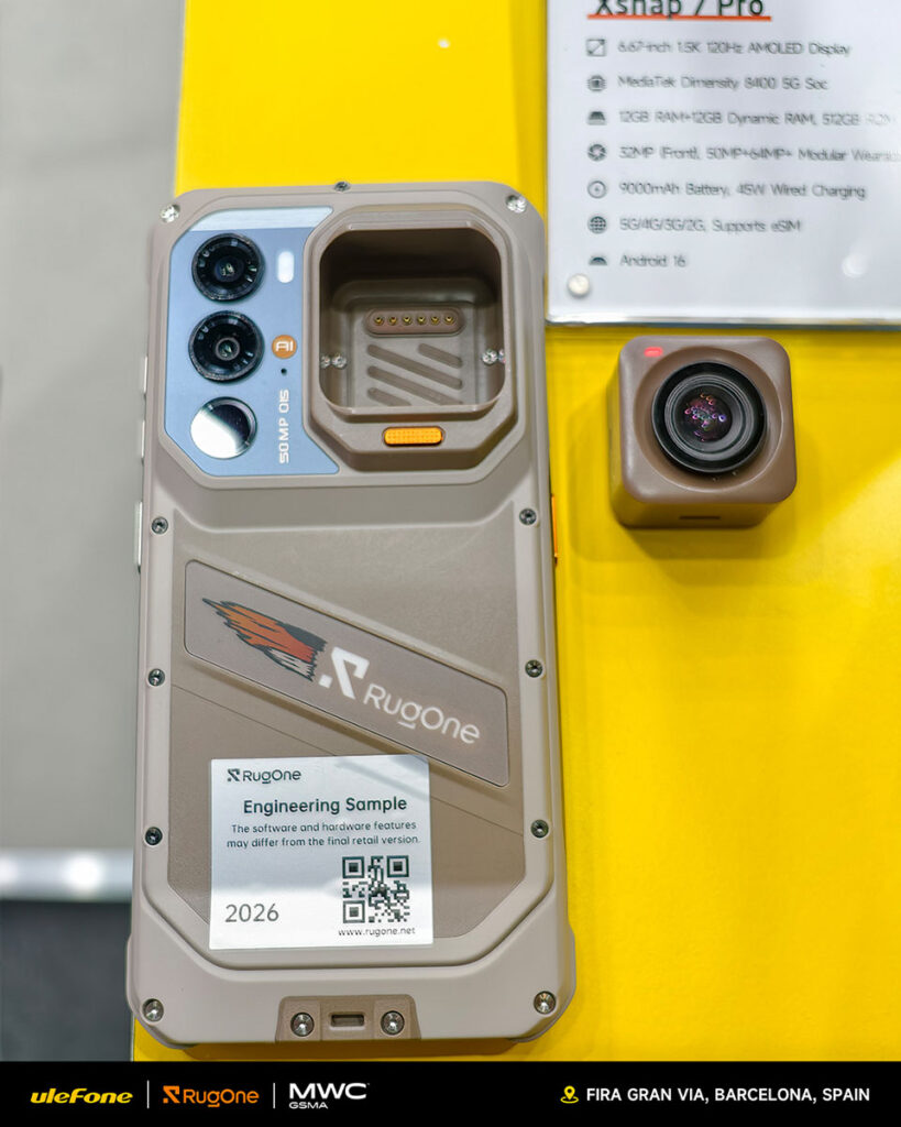 RugOne Xsnap 7 Pro rugged smartphone with detachable magnetic action camera module on the back revealed at MWC 2026