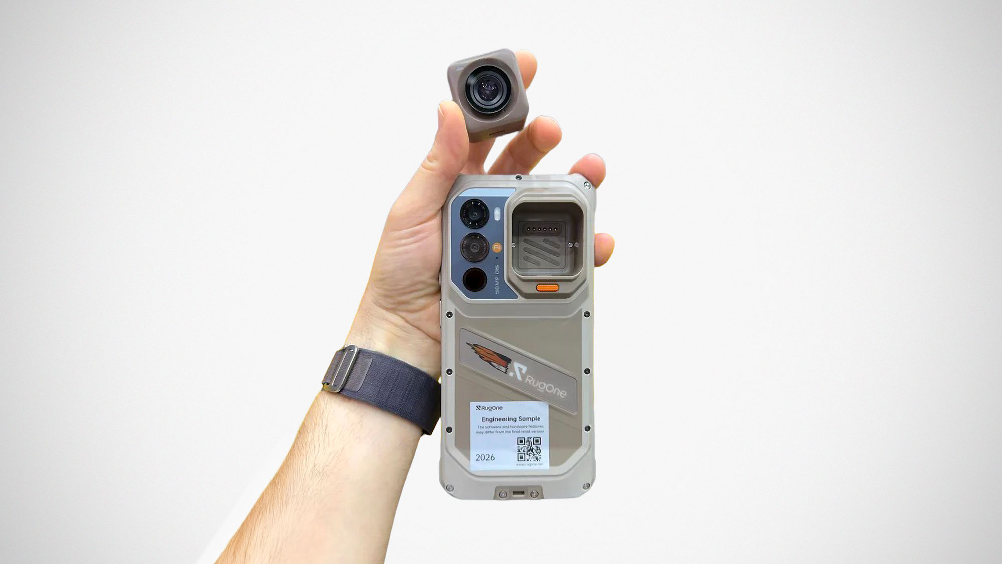 RugOne Xsnap 7 Pro rugged smartphone with detachable magnetic action camera module on the back revealed at MWC 2026