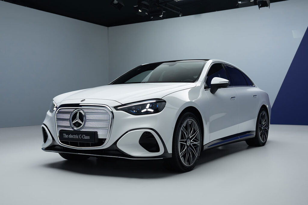 All-new Mercedes-Benz C-Class EV with EQ Technology exterior front three-quarter view