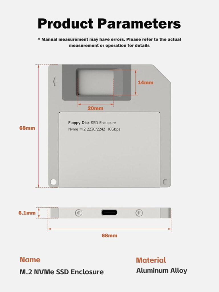 Hagibis Floppy Disk Style SSD Enclosure retro 3.5-inch disk design USB-C NVMe enclosure