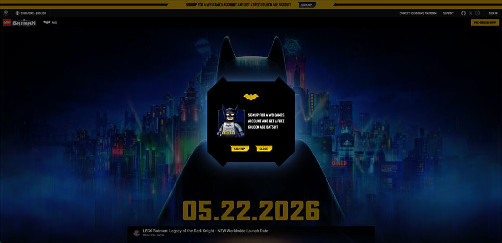 LEGO Batman: Legacy of the Dark Knight Sign up for a WB account to get a Golden Age Batsuit