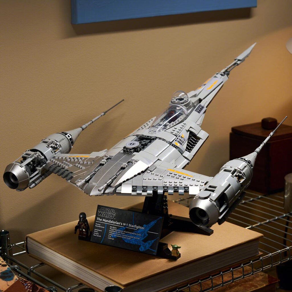 LEGO Star Wars UCS The Mandalorian’s N-1 Starfighter display model with Grogu figure