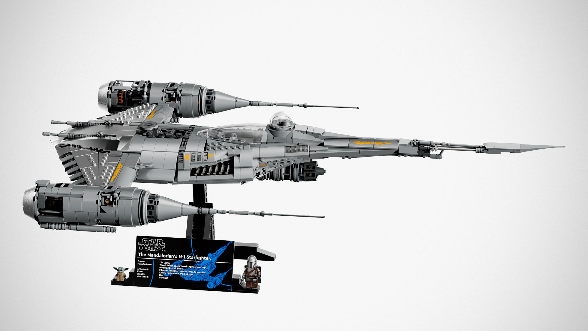 LEGO Star Wars UCS The Mandalorian’s N-1 Starfighter display model with Grogu figure