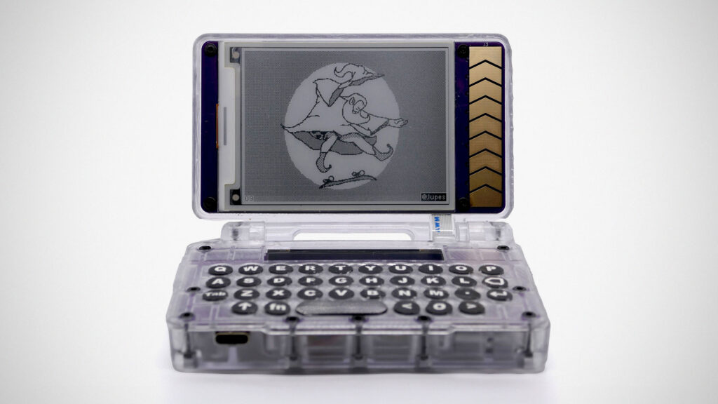 PocketMage e-paper personal digital assistant with physical keyboard and transparent case