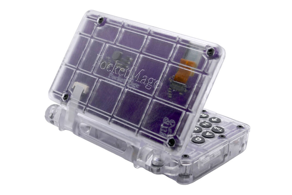 PocketMage e-paper personal digital assistant with physical keyboard and transparent case
