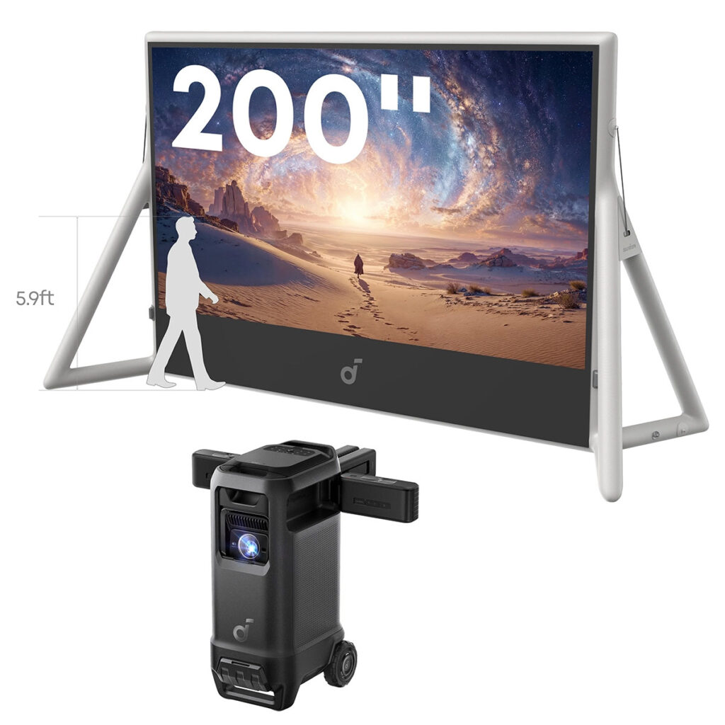 Soundcore Nebula X1 Pro 4K mobile theater station projector with deployable 7.1.4 Atmos speakers and wheels